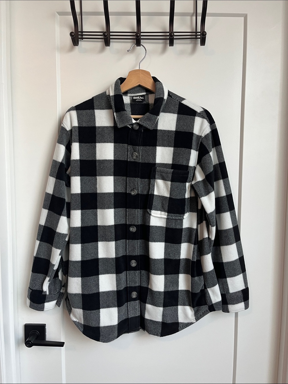Eddie Bauer Black and White Plaid Flannel Shirt Jacket